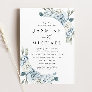 Elegant Dusty Blue Floral Frame Wedding Invitation