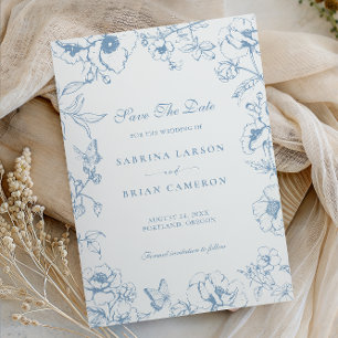 Elegant Dusty Blue Floral Garden Save The Date Invitation