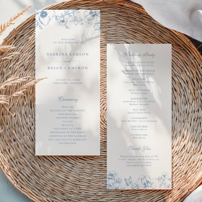 Elegant Dusty Blue Floral Garden Wedding Program (Creator Uploaded)
