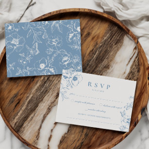 Elegant Dusty Blue Floral Garden Wedding RSVP Enclosure Card