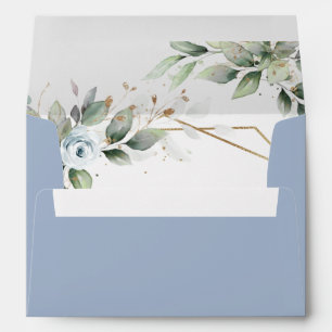 Elegant Dusty Blue Floral Greenery for 5x7 card Envelope