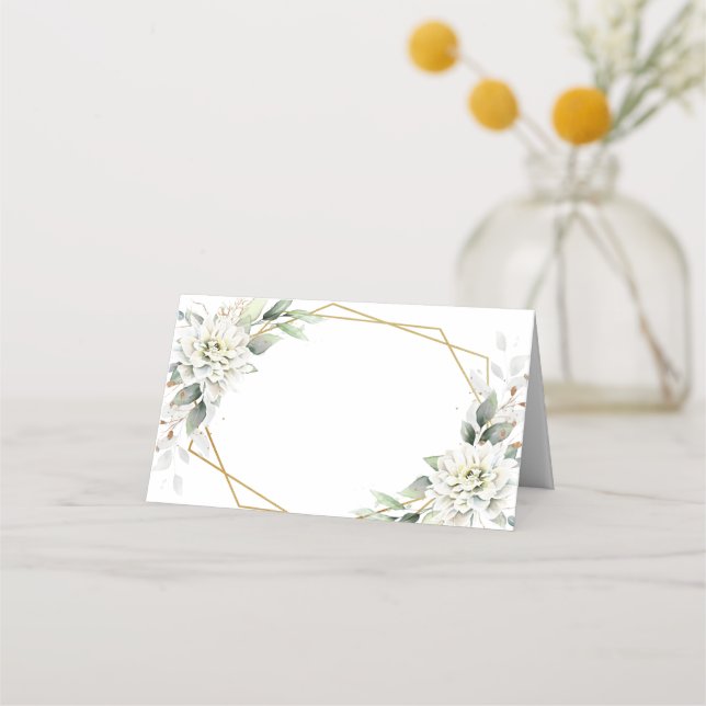 Elegant Dusty Blue Floral Greenery  Wedding Table Place Card (Front)