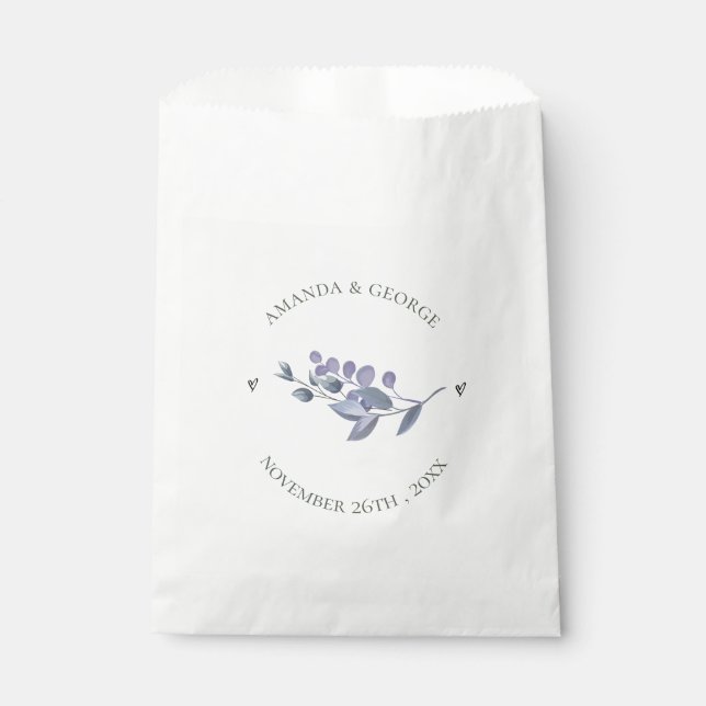 Elegant Dusty Blue Floral Heart Wedding Favour Bag (Front)