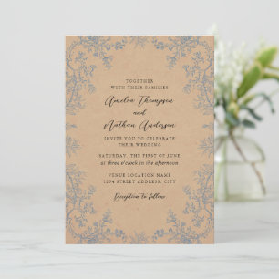 Elegant Dusty Blue Floral Lace Wedding Invitation