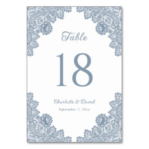 Elegant Dusty Blue Floral Lace Wedding Table Number