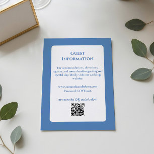Elegant Dusty Blue Floral Line Art QR Code Wedding Enclosure Card