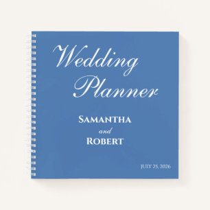 Elegant Dusty Blue Floral Line Art Wedding Planner Notebook
