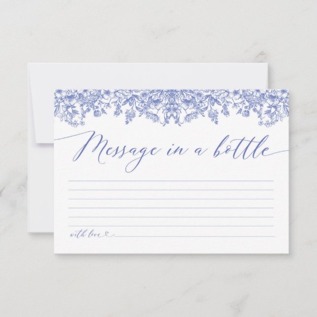 Elegant Dusty Blue Floral Message in a Bottle Game Invitation (Front)