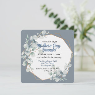 Elegant Dusty Blue Floral Mother's Day Brunch Invitation
