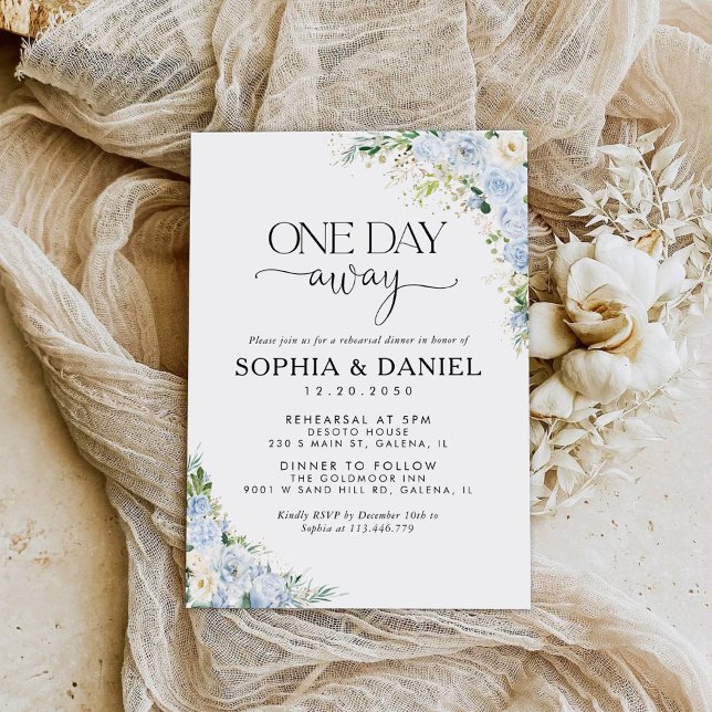 Elegant Dusty Blue Floral One Day Away Invitation (Creator Uploaded)