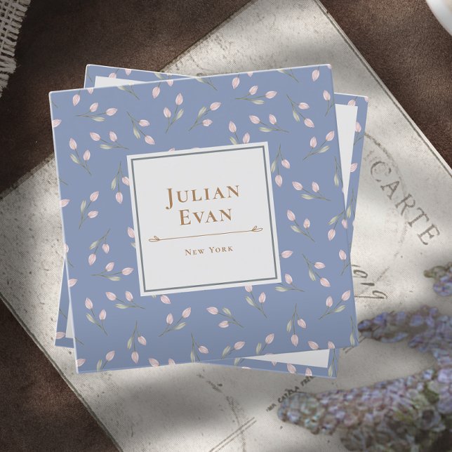 Elegant Dusty Blue Floral Pattern Business Card (Creator Uploaded)