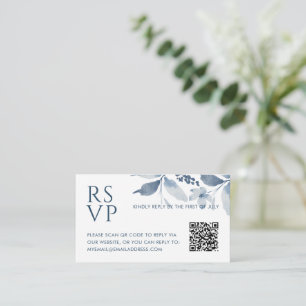 Elegant Dusty Blue Floral QR Code RSVP Wedding Enclosure Card