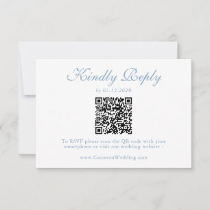 Elegant Dusty Blue Floral QR Code Wedding RSVP 
