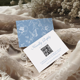 Elegant Dusty Blue Floral QR Code Wedding RSVP Card