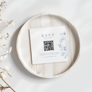 Elegant Dusty Blue Floral QR Code Wedding RSVP Enclosure Card
