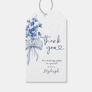 Elegant Dusty Blue Floral Ribbon Bridal Thank You Gift Tags