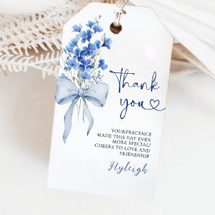 Elegant Dusty Blue Floral Ribbon Bridal Thank You Gift Tags