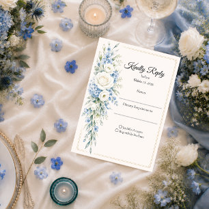 Elegant Dusty Blue Floral Romance Wedding RSVP Card
