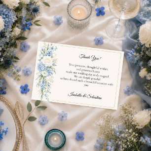 Elegant Dusty Blue Floral Romance Wedding Thank You Card