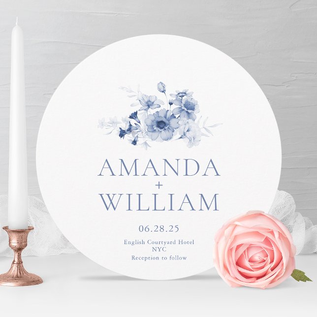 Elegant Dusty Blue Floral Round Wedding Invitation (Creator Uploaded)