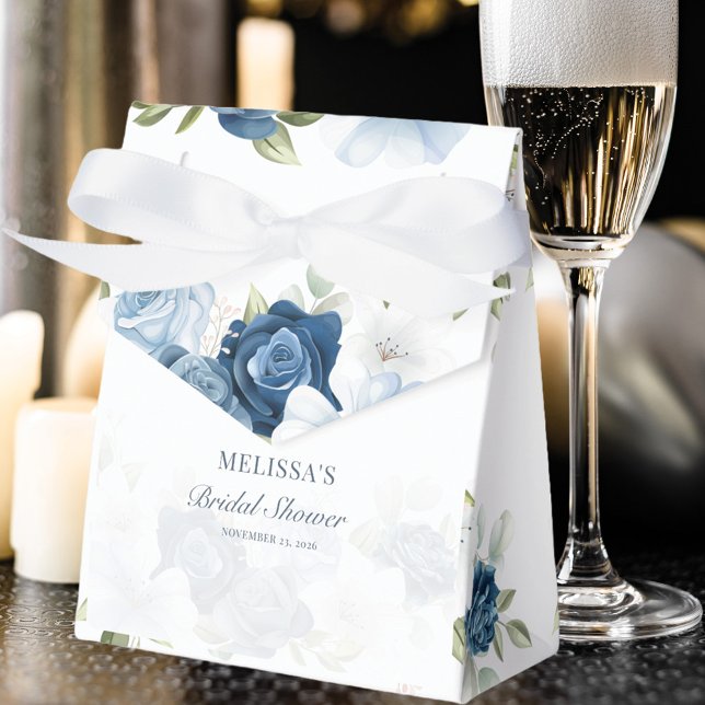 Elegant Dusty Blue Floral Rustic Bridal Shower Favour Box (Dusty Blue Floral Elegant Bridal Shower Favor Box)