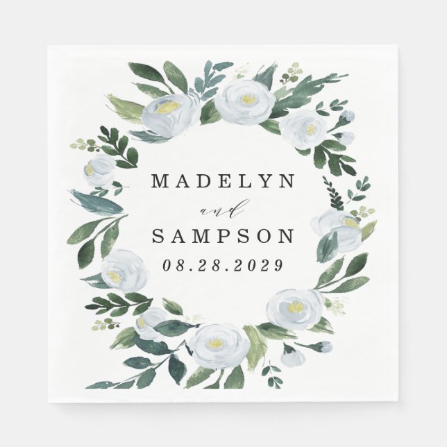 Elegant Dusty Blue Floral Rustic Garden Wedding Napkin (Front)