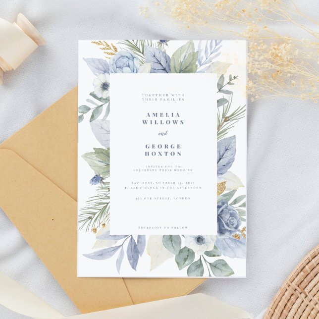 Elegant Dusty Blue Floral rustic wedding Invitation (Creator Uploaded)