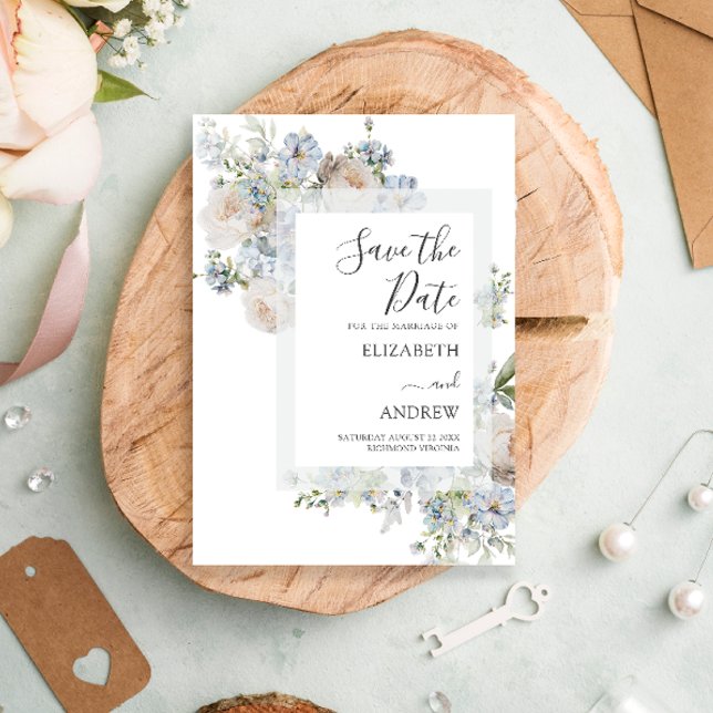 Elegant Dusty Blue Floral Save the Date (Creator Uploaded)