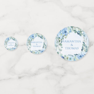Elegant  Dusty Blue floral silver frame wedding  Confetti