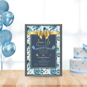 Elegant Dusty Blue Floral Surprise Birthday Custom Invitation