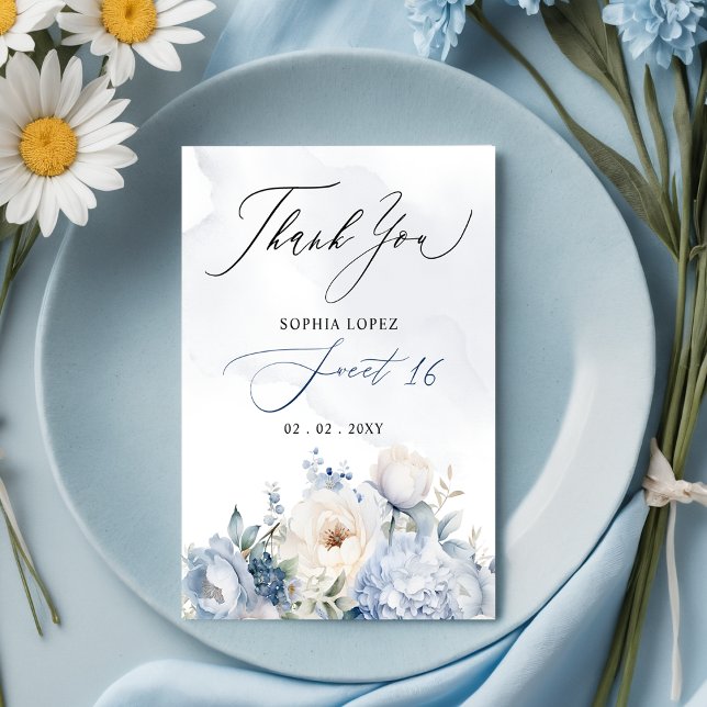 Elegant Dusty Blue Floral Sweet 16 Thank You Postcard (Elegant Dusty Blue Floral Sweet 16 Thank You Postcard)