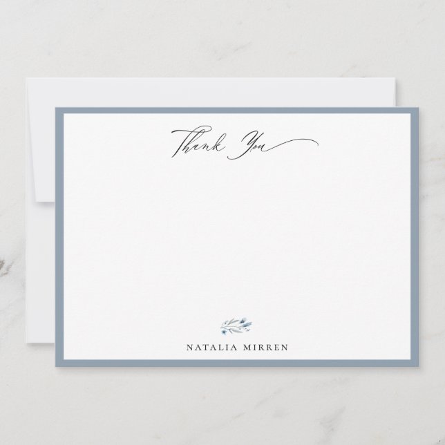 Elegant Dusty Blue Floral Thank You Card (Front)