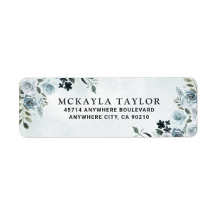 Elegant Dusty Blue Floral Watercolor Navy Wedding Return Address Label