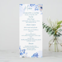 Elegant Dusty Blue Floral Watercolor Wedding Menus