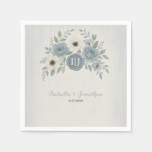 Elegant Dusty Blue Floral Wax Seal Wedding Napkin