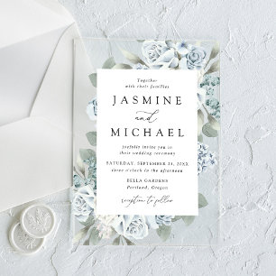 Elegant Dusty Blue Floral Wedding Acrylic Invitations