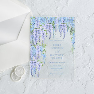 Elegant Dusty Blue Floral Wedding Acrylic Invitations