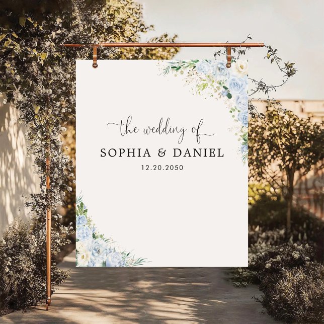 Elegant Dusty Blue Floral Wedding Backdrops Banner Tapestry (Creator Uploaded)