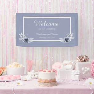 Elegant Dusty Blue Floral Wedding Banner