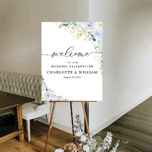 Elegant Dusty Blue Floral Wedding Ceremony Poster