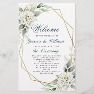 Elegant Dusty Blue Floral Wedding Ceremony Program