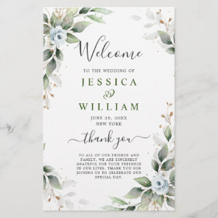 Elegant Dusty Blue Floral Wedding Ceremony Program