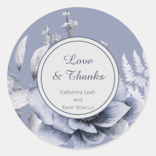 Elegant Dusty Blue Floral Wedding Classic Round Sticker