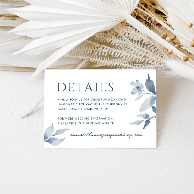 Elegant Dusty Blue Floral Wedding Details Card (Creator Uploaded)