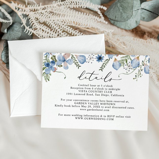 Elegant Dusty Blue Floral Wedding Details Enclosure Card (Creator Uploaded)