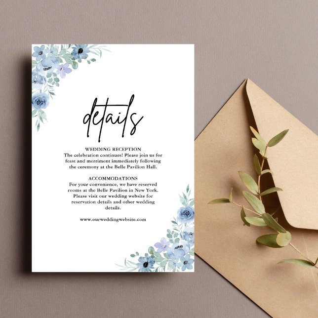 Elegant Dusty Blue Floral Wedding Details Enclosure Card (Creator Uploaded)