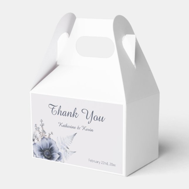 Elegant Dusty Blue Floral Wedding Favour Box (Front Side)