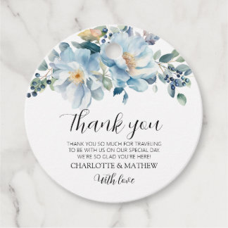 Elegant dusty blue floral Wedding Favour Gift tag