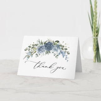 Elegant Dusty Blue Floral Wedding Folded Thank You Card