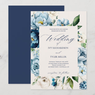 Elegant Dusty Blue Floral Wedding Invitation